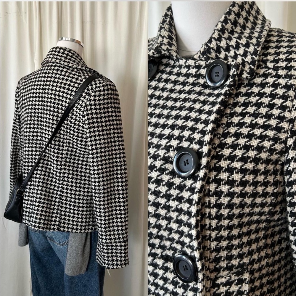 Vintage Y2K Mudd double-breasted Houndstooth Peacoat wool blend size medium - Picture 6 of 8